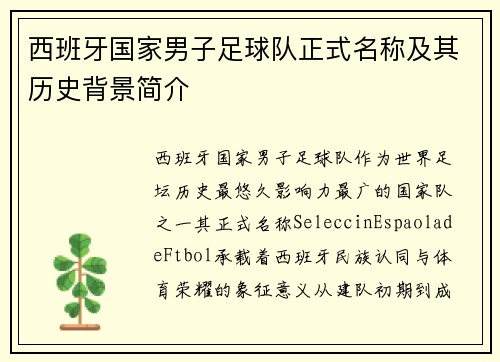 西班牙国家男子足球队正式名称及其历史背景简介