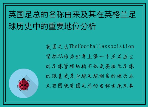 英国足总的名称由来及其在英格兰足球历史中的重要地位分析