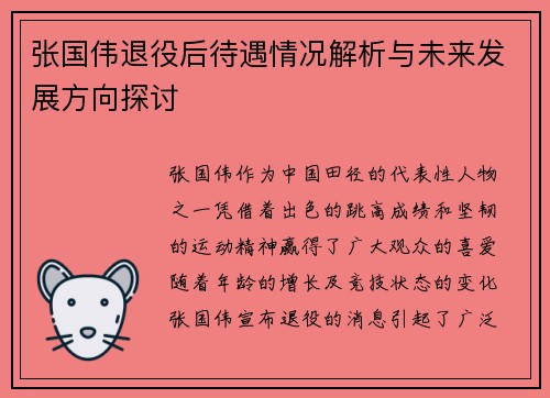 张国伟退役后待遇情况解析与未来发展方向探讨